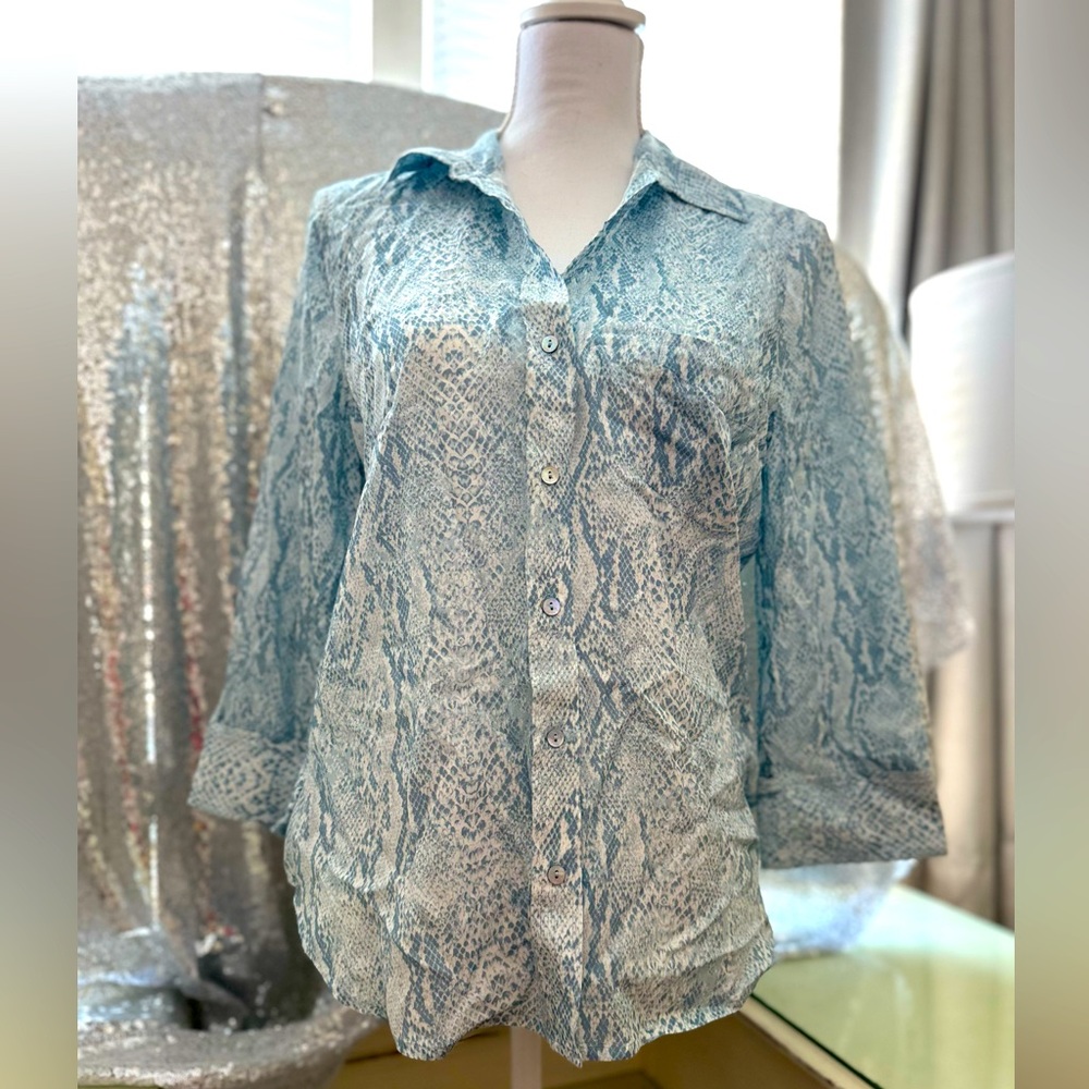 L’agence Blue snakeskin pattern blouse